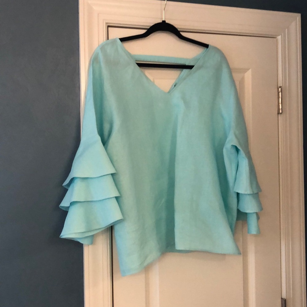 Blue green linen top.